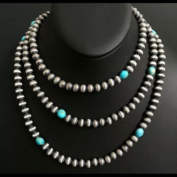 Pearls Turquoise Bead Necklace. 50 inch